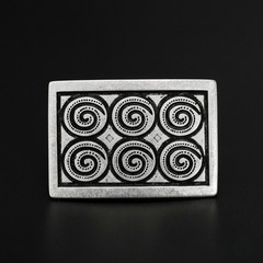 Rectangular Metal Effect Spiral Ornament Belt Buckle, Modern & Timeless