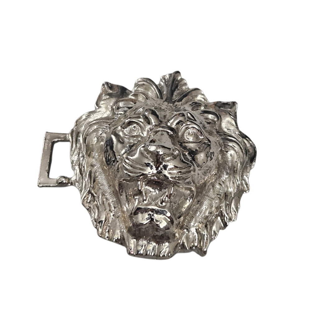 Vintage Silver Tone Lion Head Cinch Belt Buckle Clasp Replacement 1.5&Prime; Roaring