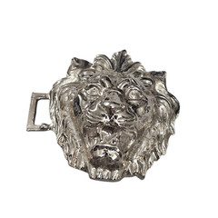 Vintage Silver Tone Lion Head Cinch Belt Buckle Clasp Replacement 1.5&Prime; Roaring