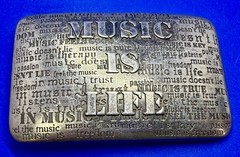 Music is Life Word Statement Musicians Poets Silver Color Belt Buckle