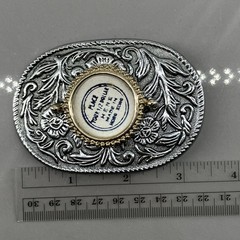 Vintage Western Cowboy Buckle Oval Silver Tone Floral Engraved Fits 1.5 in Belt