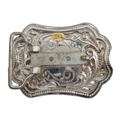 Men&rsquo;s Western Rectangular Belt Buckle Eagle Floral Scroll Silver/Gold 1.5 in