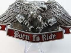 Born To Ride Eagle Belt Buckle Pewter Tone Enameled Metal New Motorcycle Theme