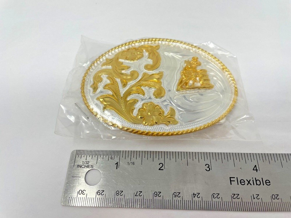 1 NEW Mexican Alpaca Silver Western Belt Buckle BARREL RIDER 3 15/16&Prime; x 2 7/8&Prime;