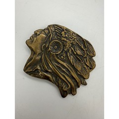 Vintage Native American Chief Heavy Belt Buckle Solid Brass Western Headdress