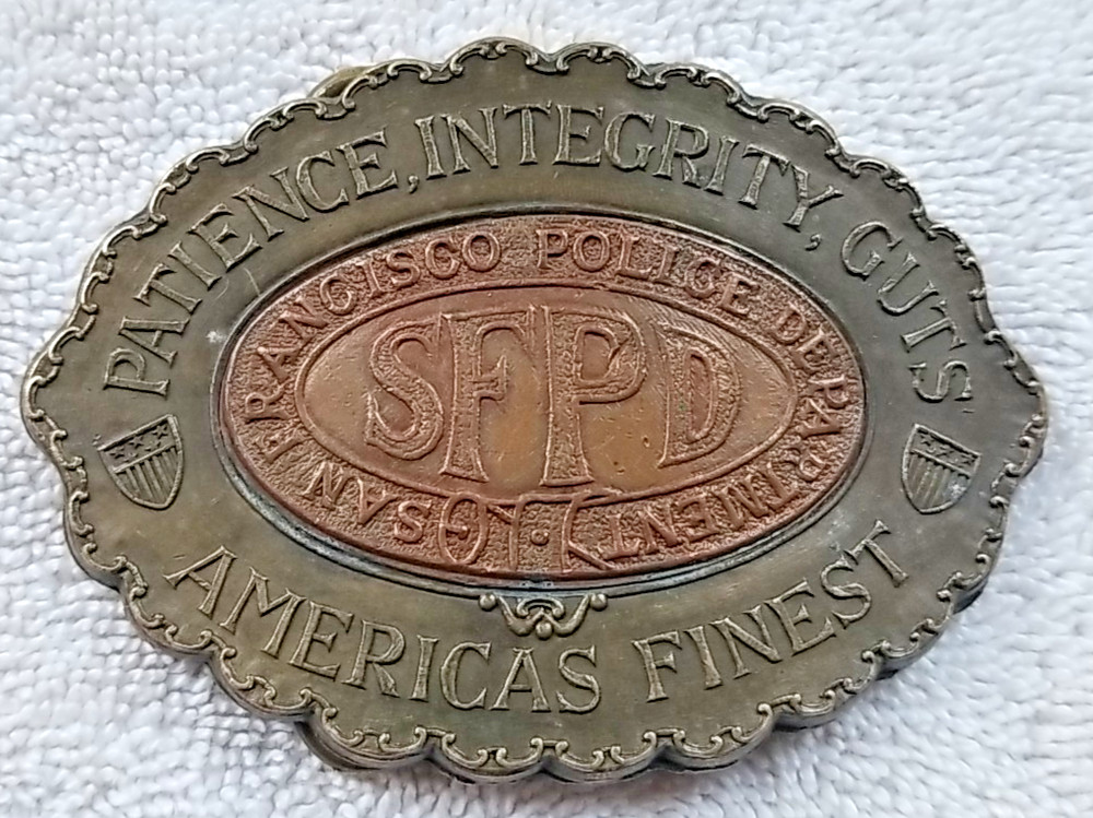 Vintage SFPD Belt Buckle Montauk Silver Co Americas Finest Brass Collectible