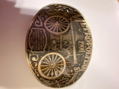 OK Firefighters Assoc. 1900 METROPOLITAN STEAMER Fire Truck Brass Belt Buckle