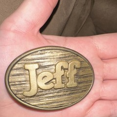Oden Gold Bronze Metal Oval Textured Frame Belt Buckle for Men Jeff Name