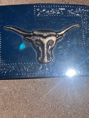 3 1/4 X 2 1/4” VTG Metal Copper Tone Longhorn Cattle Belt Buckle Hong Kong
