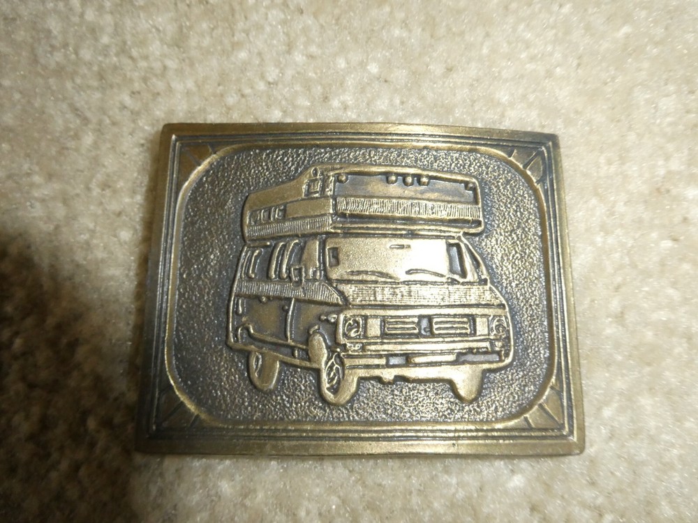 Vintage 1970s Brass Winnebago RV Belt Buckle 3 1/4&Prime; Wide