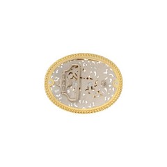 1-1/2&Prime; Oval Two-Tone Filigree Western Buckle with Horse and Rider. 3-5/8&Prime; x 2-15