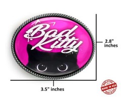 Bad Kitty Black Cat Hot Pink Punk Handmade Artisan Belt Buckle
