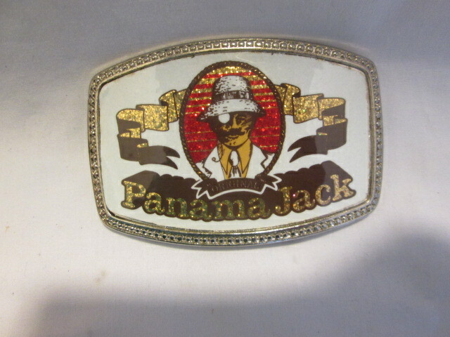 Panama Jack Belt Buckle White Gold & Red With Silver Tone Trim Rare
