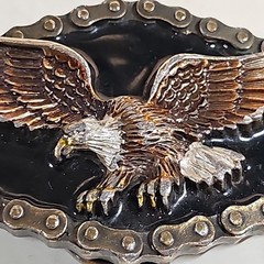 VTG 1983 Great American Buckle Co. Chicago Belt Buckle Enamel Eagle Biker Chain.