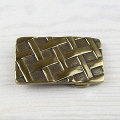 Grid Belt Buckle Rectangular Old Brass Vintage Braided Pattern Masculine