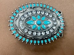 Southwestern Flower Turquoise Enamel Western Cowboys Cowgirls Belt Buckle