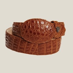 Genuine Exotic Alligator Caiman Belly Western Belt with Removable Buckle -Cognac