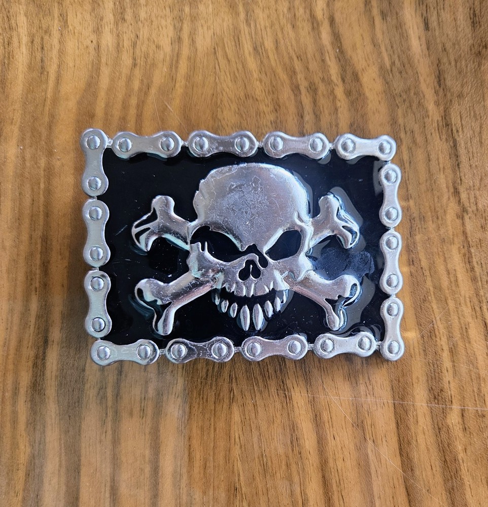 Skull & Cross Bones Belt Buckle Motorcycle Chain Body Rage