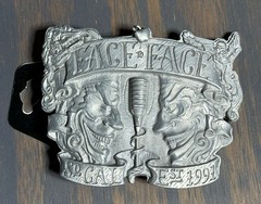 NOS Y2K Lucky 13 Apparel Metal Belt Buckle Face To Face Tattoo Bottle Opener