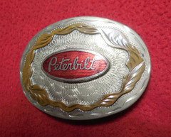 Vintage German silver & enamel 1970`s Peterbilt western theme belt buckle 359