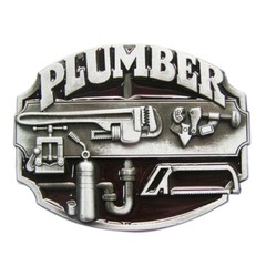 Antique Silver Red Enamel Plumber Belt Buckle Gurtelschnalle also Stock in US