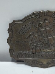 ✨VINTAGE✨Livingston Wells & Co. Foreign & Domestic Gold Dealers BELT BUCKLE Ship