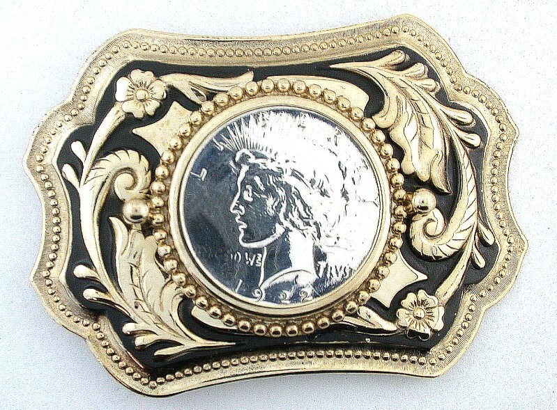 1922 Peace Silver Dollar Gold Color Western 3 7/10 Inch Belt Buckle EBS2047
