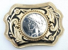 1922 Peace Silver Dollar Gold Color Western 3 7/10 Inch Belt Buckle EBS2047