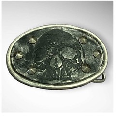 VINTAGE RARE Unisex Studded Leather Skull Metal Belt Buckle | EUC