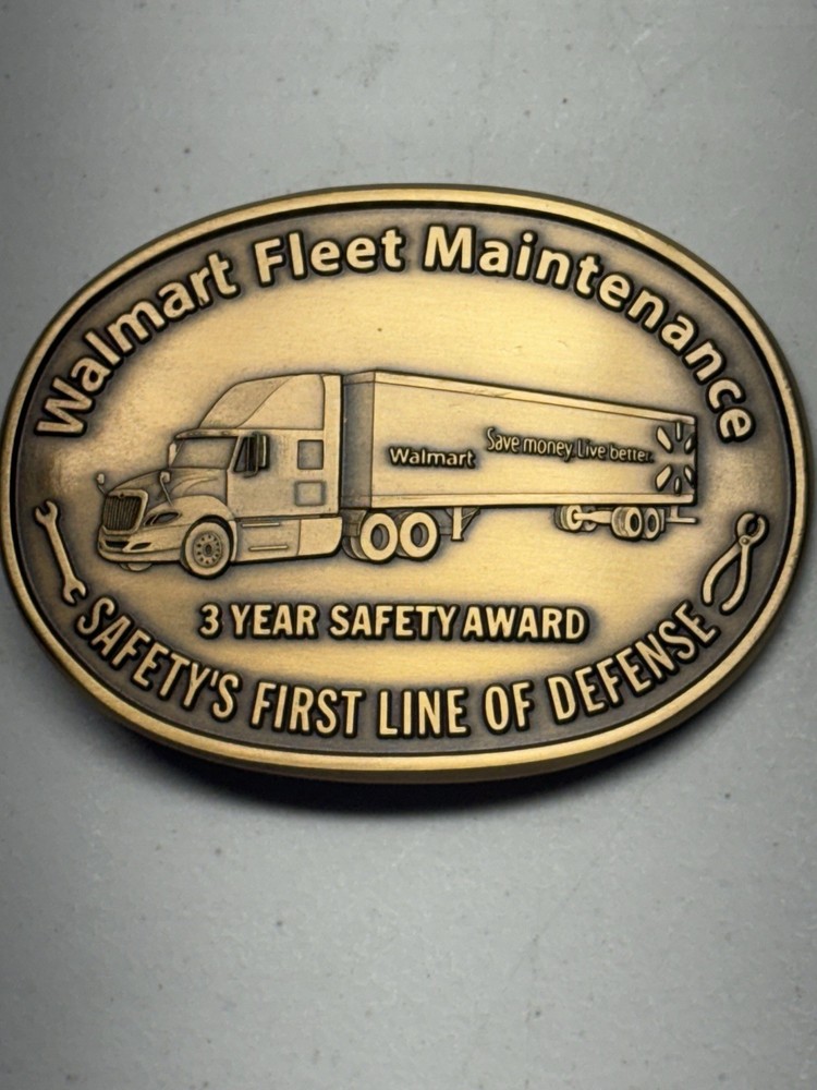 Walmart Transportation Fleet Maintenance Safety Award Brass Belt Buckle, NEW