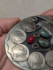 vintage HANDCRAFTED belt buckle INDIAN HEAD native american TURQUOISE nickel