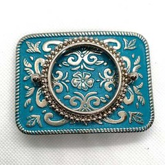 Silver Dollar Turquoise & Silver Western Style Belt Buckle