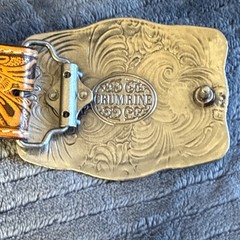 Crumrine Buffalo Belt & Buckle Western Silver Tone 38058 Cowboy LEATHER Belt 42