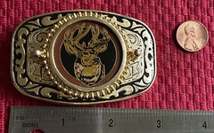 ELKS FRATERNITY VINTAGE BELT BUCKLE WESTERN INSERT DEER ANTLERS HUNTING BUCK