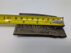 Vintage Teledyne Belt Buckle Brass Excavator Jackhammer Logo Construction
