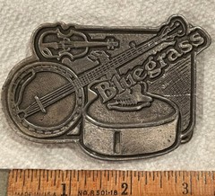 Vintage Bluegrass Music Fiddle Banjo Guitar Brass Western Belt Buckle