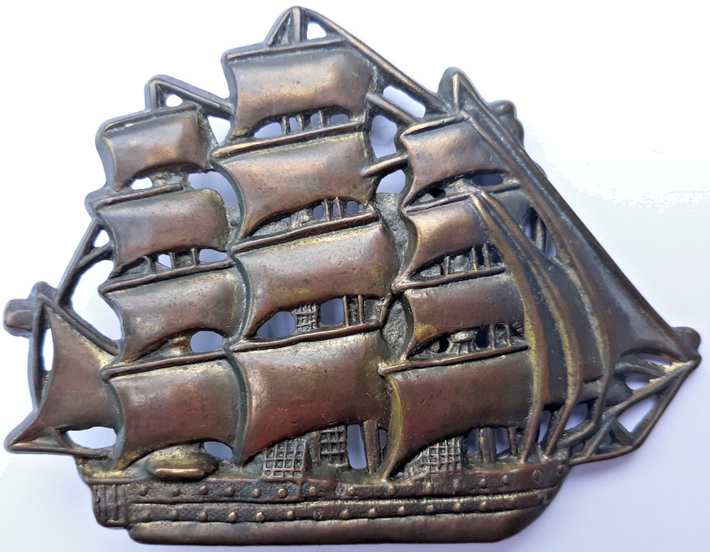 vintage 1970s belt buckle 3 mast sailing tall ship vessel clipper 4&Prime; long