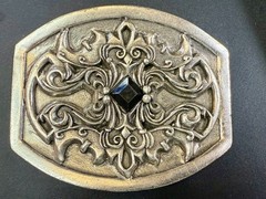 Scrollwork Stone Sterling Silver Plated English Laundry / Wicks Belt Buckle