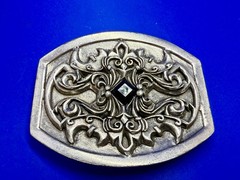 Scrollwork Stone Sterling Silver Plated English Laundry / Wicks Belt Buckle