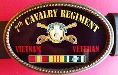 Vietnam Veteran 7th CAVALRY REGIMENT Epoxy Belt Buckle &Blk bonded Leather belt