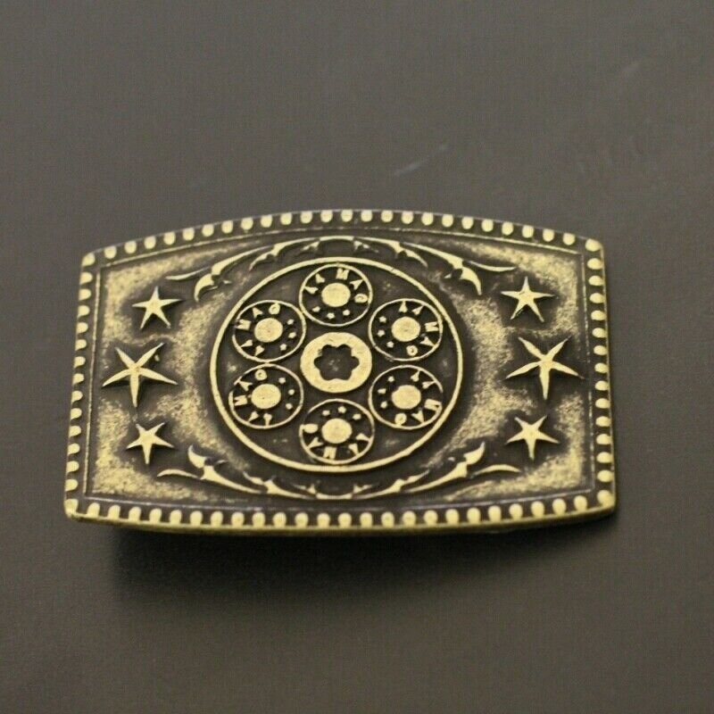 Rectangular Sun Moon Star Belt Buckle Antique Silver Ornamental Symbol Style