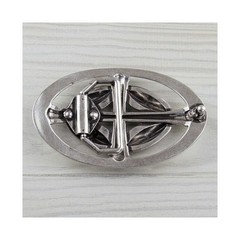 Oval Cross Belt Buckle in Antique Silver with Relief Shape in Gothic Style