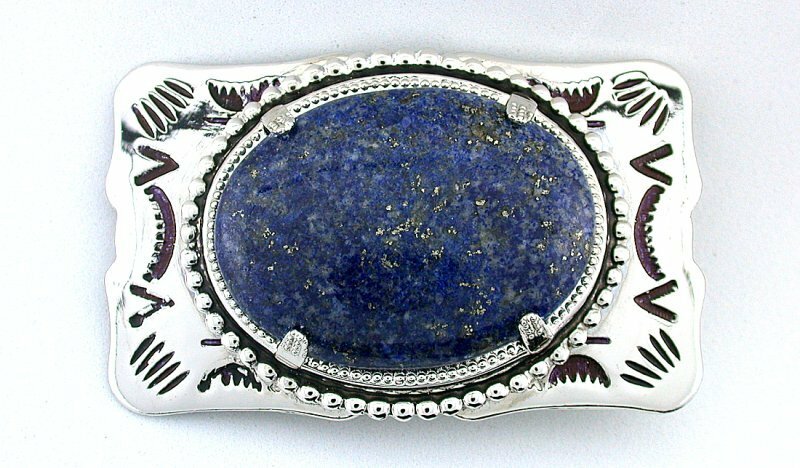 Silver Color Black 40×30 Oval Lapis Cab Cabochon Southwest Belt Buckle EPBB165