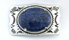 Silver Color Black 40×30 Oval Lapis Cab Cabochon Southwest Belt Buckle EPBB165