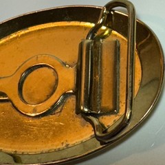Gold Tone Oval Belt Buckle Die Cast Train Locomotive Yellow Blue
