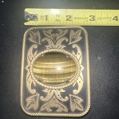 Vintage Belt Buckle Western Style Gold Ornate with Large Brown Oval Stone