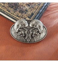 Double Skull Belt Buckle for Men, American Western Cowboy, Punk, Gothic, Silver