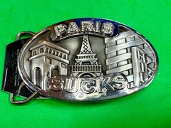 Paris Sucks! Blue Moon Creations Silver Tone Funny Tourist Gift Belt Buckle