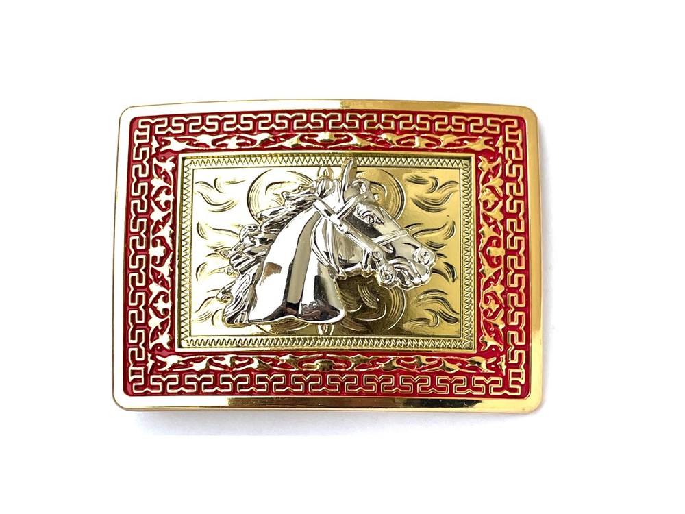 Western Buckle Gold Silver Red Horse Head Cowboy Buckle Fit 2 » Hebilla Vaquero