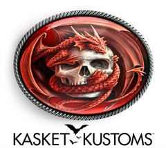 Dragon Skull Belt Buckle – Gothic Fantasy Handmade Silver Oval Buckle – 100